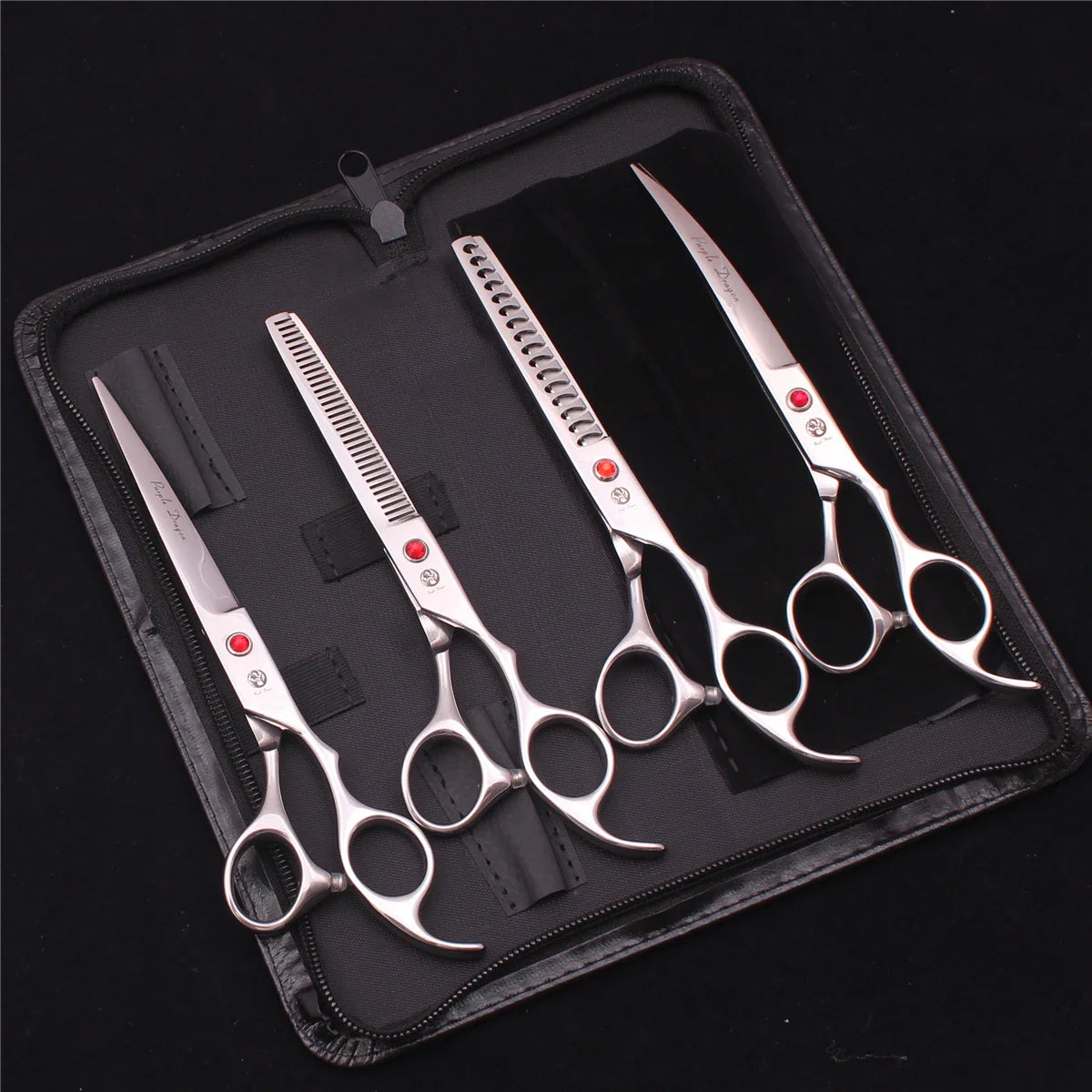 7-Inch (19.5 cm) Stainless Steel Pet Grooming Scissors Kit – Straight, Thinning, Chunker & Curved Shears