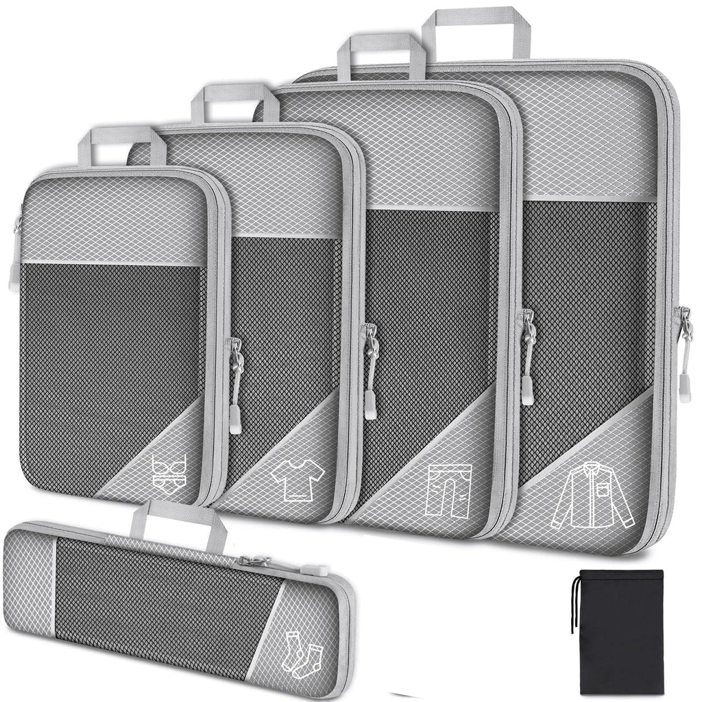 6-Piece Travel Compression Packing Cubes Set with Shoe Bag - Mesh Lightweight Luggage Organizers