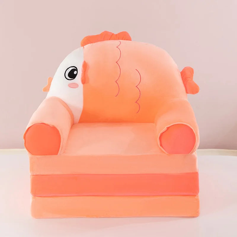 Foldable 3-Layer Plush Kids Sofa Chair Cartoon Baby Seat with Removable Cover