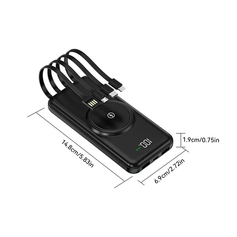 200000mAh Portable Power Bank Wireless Charger — 4 Built-In Cables, LED Digital Display, PD 20W & 120W Fast Charge