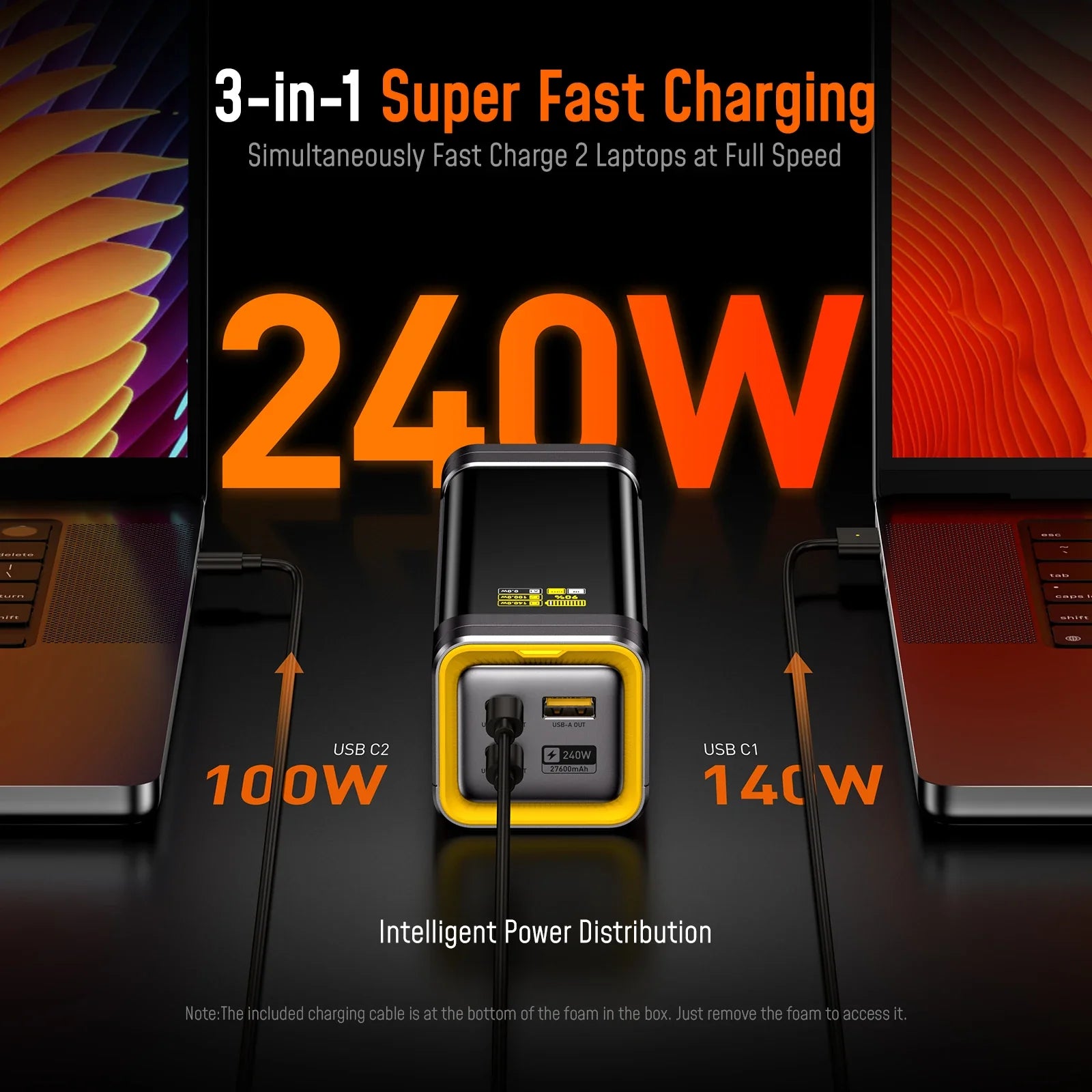 240W 27,600mAh LED Display Power Bank - Dual 140W USB-C, USB-A Ports, Includes 3ft (0.91m) 140W USB-C Cable