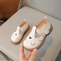 T-Strap Mary Jane Shoes for Baby & Toddler Girls Hollow-Out Vintage Non-Slip Flats Beige Brown Dress Shoes