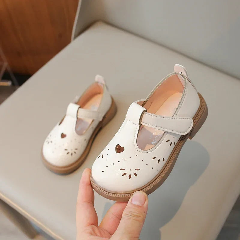 T-Strap Mary Jane Shoes for Baby & Toddler Girls Hollow-Out Vintage Non-Slip Flats Beige Brown Dress Shoes
