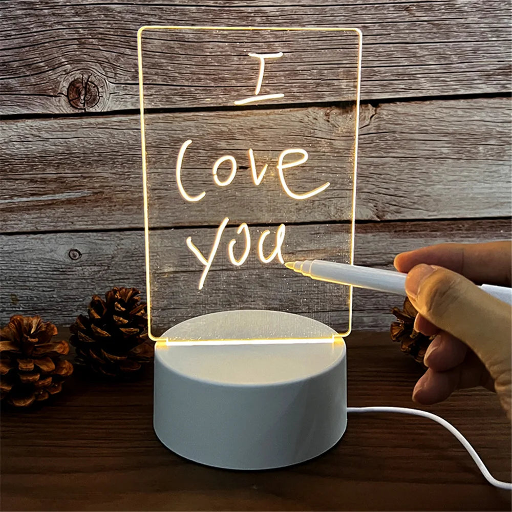 LED Erasable Message Board Night Light with USB – Acrylic Note Board & Pen, Creative Desk Lamp Gift for Kids and Girlfriend