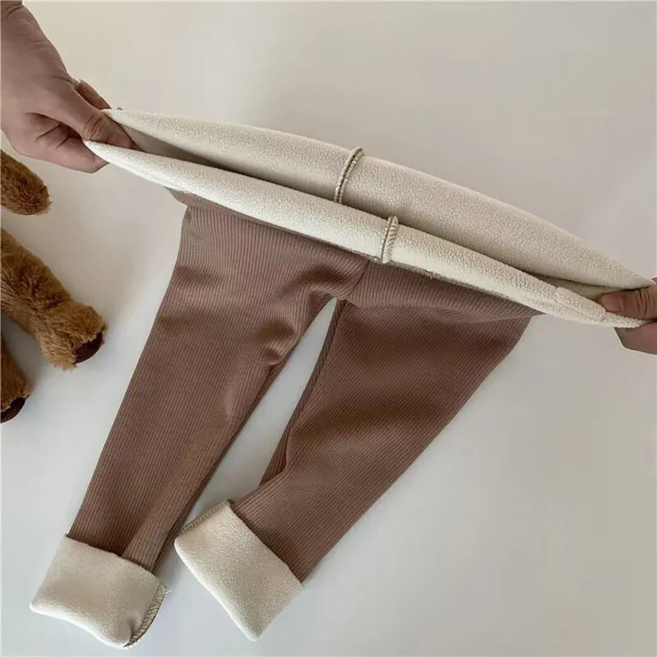 Korean-Style Autumn Winter Footed Leggings for Kids – Warm Polyester Unisex Baby/Toddler Sizes 80–130 (31.5–51.2 in)