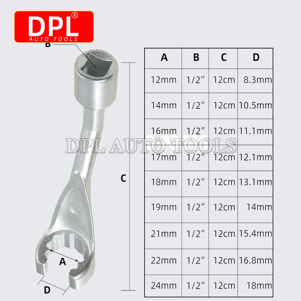 Diesel Injector Line Socket Set 1/2-Inch (12.7 mm) Drive - 12-Point Bihex Injector Fuel Line Wrenches