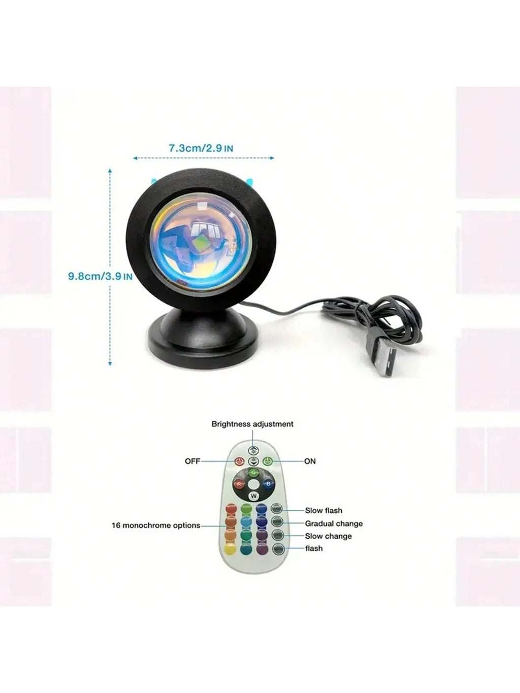 LED Sunset Projection Lamp with Remote — 16-Color USB Mood Light for Photography, Bedroom & Parties