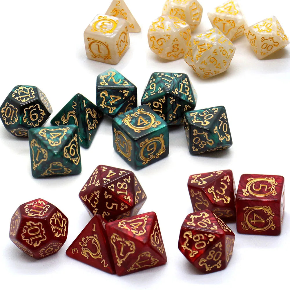 7-Piece Dragon Pattern RPG Dice Set - Polyhedral D4 D6 D8 D10 D12 D20 for DND Tabletop Games & Gifts