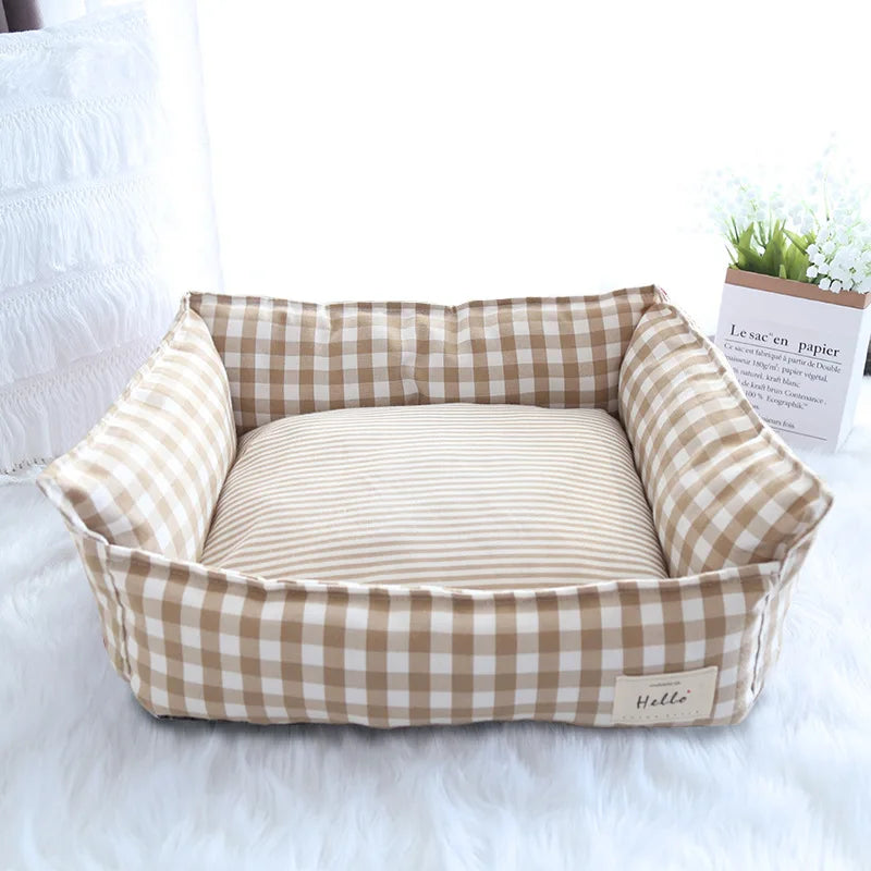 Striped Cotton Pet Bed Sofa for Cats & Small Dogs — Indoor Puppy Kennel (S/M) 50x40x20cm & 60x50x20cm (19.6x15.7x7.8 in & 23.6x19.6x7.8 in)
