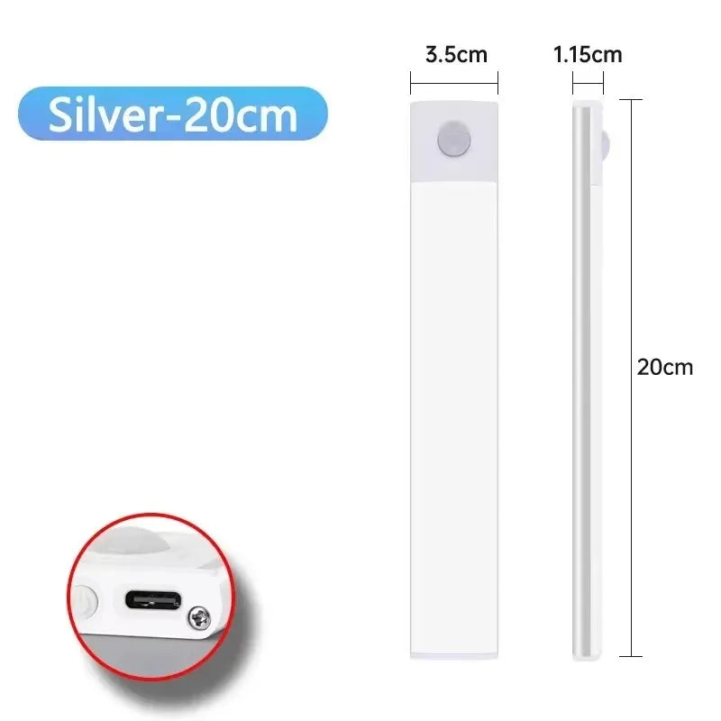 Rechargeable LED Motion Sensor Under Cabinet Light 10/20/30/40/50 cm (3.9/7.9/11.8/15.7/19.7 in) 3-in-1 Color Temp for Closet Kitchen Wardrobe