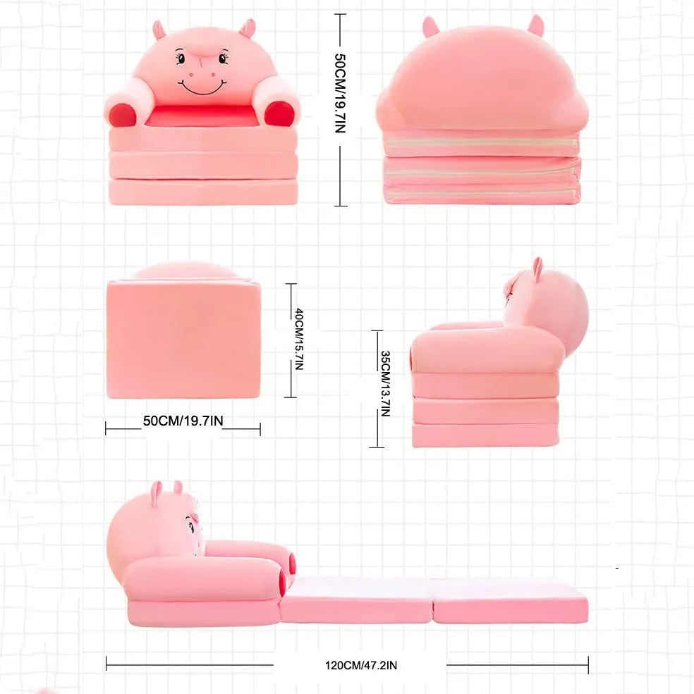 Children's 2-in-1 Foldable Plush Sofa Bed Cartoon Kids Chair & Nap Lounger