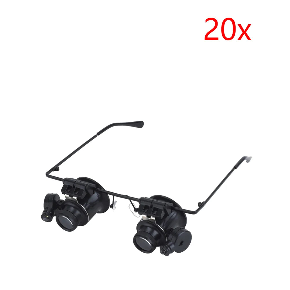 Adjustable LED Headband Magnifier with 10x/15x/20x/25x Interchangeable Lenses — Hands-Free Magnifier for Jewelry Repair, Watchmaking and Reading