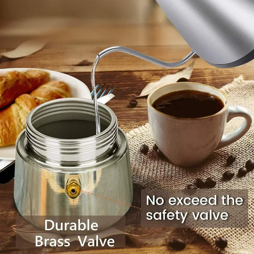 Moka Pot Stovetop Espresso Maker - 2/4/6 Cup Stainless Steel, Induction & Gas Compatible
