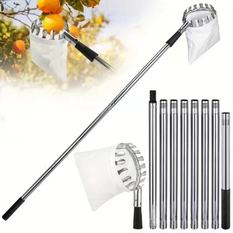 Telescopic Fruit Picker Pole 1.6/2.4/3.2/4M (5.2/7.9/10.5/13.1 ft) Stainless Steel Orchard & Garden Picking Tool
