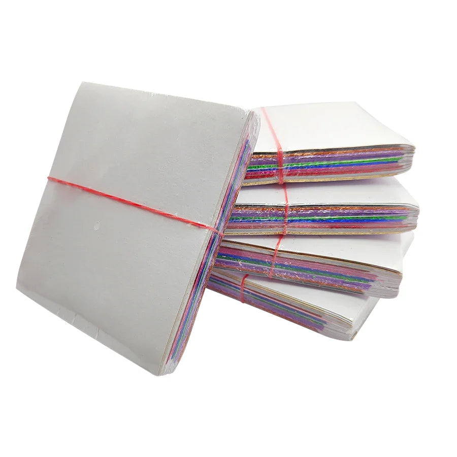 Colorful Gold Foil Leaf Sheets Set - 100 Sheets (10 Colors x 10) for Nail Art, Epoxy Resin, Phone Case & DIY Crafts