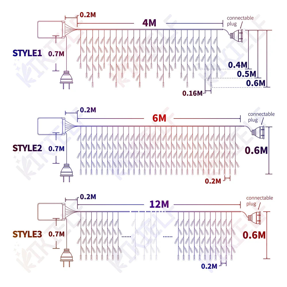 LED Icicle Curtain Fairy Lights - 4m/6m/12m (13ft/20ft/39ft) Waterproof String Lights for Christmas, Wedding & Party Indoor Outdoor