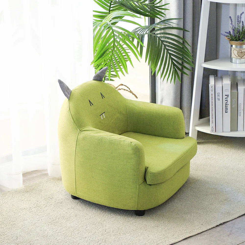 Kids Cartoon Sofa Chair — Children's Toddler Armchair & Learning Stool, Wooden Frame with High-Elastic Foam (22 x 21 x 19.7 in | 56 x 54 x 50 cm)