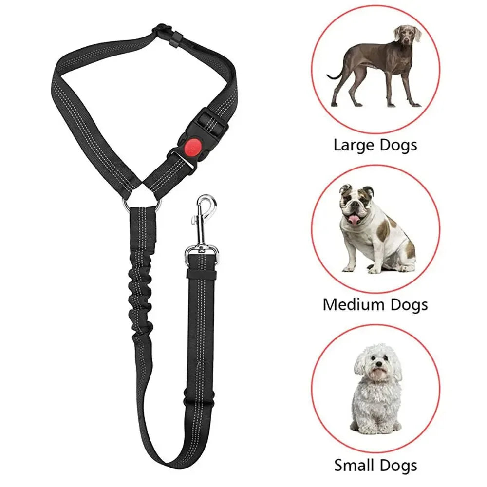 Reflective 2-in-1 Pet Car Seat Belt & Adjustable Nylon Dog Leash - Durable Safety Strap for Small to Large Dogs