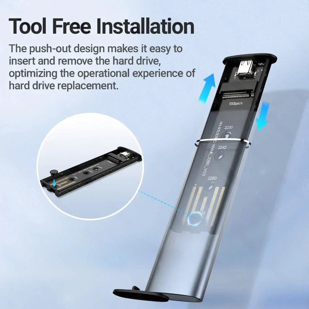 M.2 NVMe & SATA SSD Enclosure USB-C 10Gbps Supports 2230/2242/2260/2280