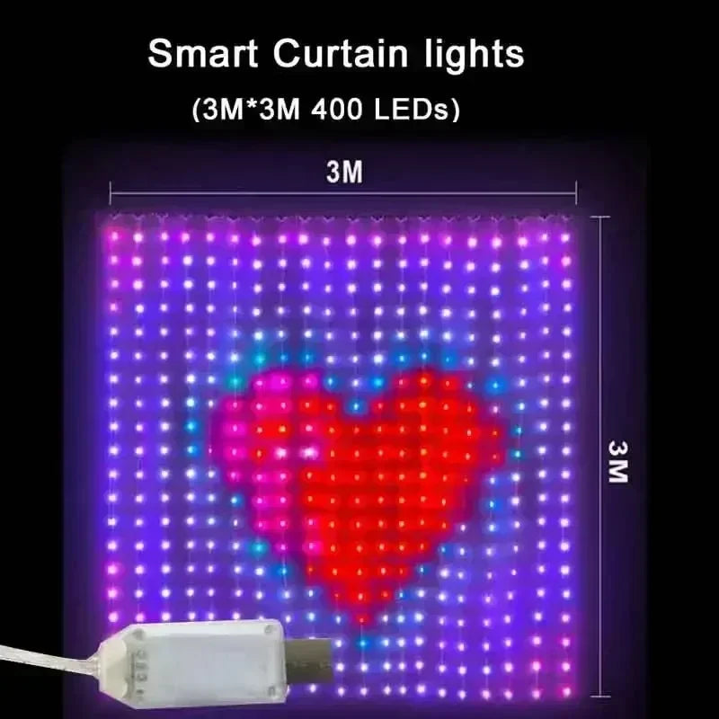 USB LED Smart Curtain Lights 400 LEDs Bluetooth App RGB Music Sync Fairy String Lights for Window & Bedroom (1×1m/3.3×3.3ft, 2×2m/6.6×6.6ft, 3×3m/9.8×9.8ft)