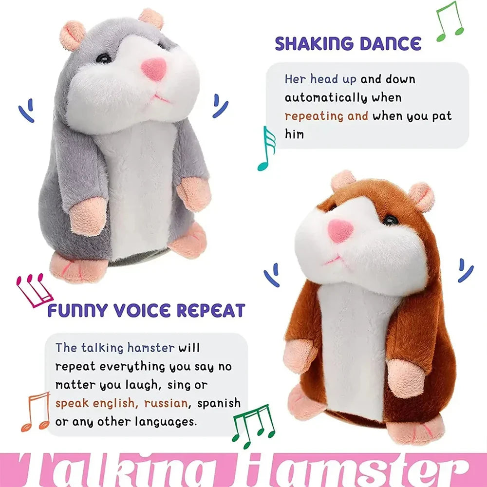 Interactive Talking Hamster Plush Toy, Nodding Voice-Imitating Stuffed Animal, Soothing Baby & Kids Gift