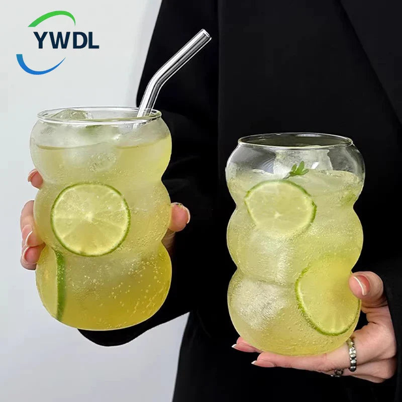 Transparent Glass Tumbler with Straw — 12 fl oz (350 ml) & 18.6 fl oz (550 ml) Cold Coffee, Juice & Cocktail Glass