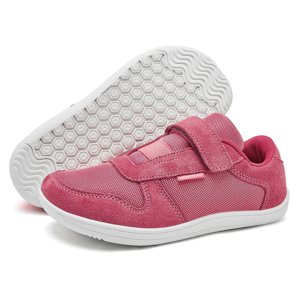 Kids Wide-Toe Barefoot Sneakers — Lightweight Hook & Loop Mesh with Faux Leather Toe