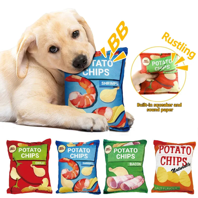 Plush Crisps Squeaky Dog Toy - Bite-Resistant Crunch Sound for Small & Medium Dogs
