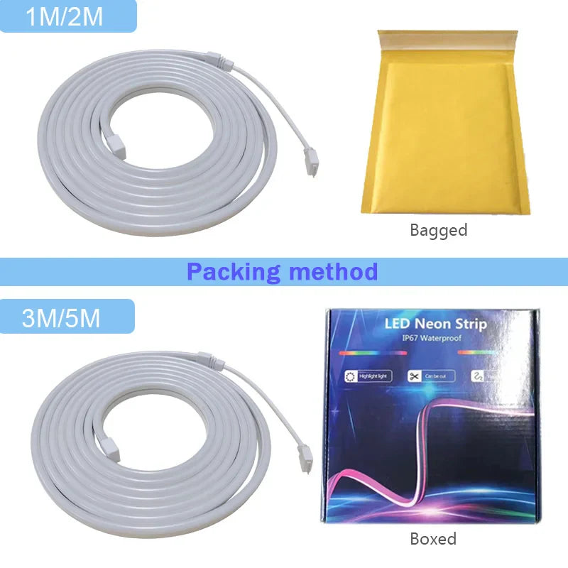 USB 5V RGB LED Neon Strip Light 1m/2m/3m/5m (3.3/6.6/9.8/16.4 ft) WiFi & Bluetooth Smart Strip Tuya Smart Life Alexa Compatible