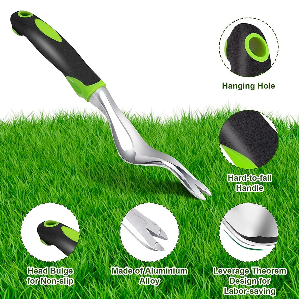 Aluminum Hand Weeder Tool 11.9 in (30.2 cm) Garden Weed Puller & Digger with Ergonomic Handle for Weed Removal and Transplanting