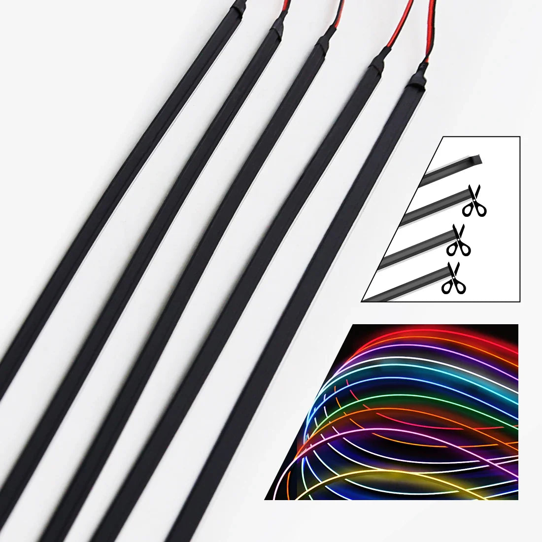 Car Interior Ambient LED Strip 110cm (43.3in), Universal DIY Flexible Cuttable Acrylic Lighting