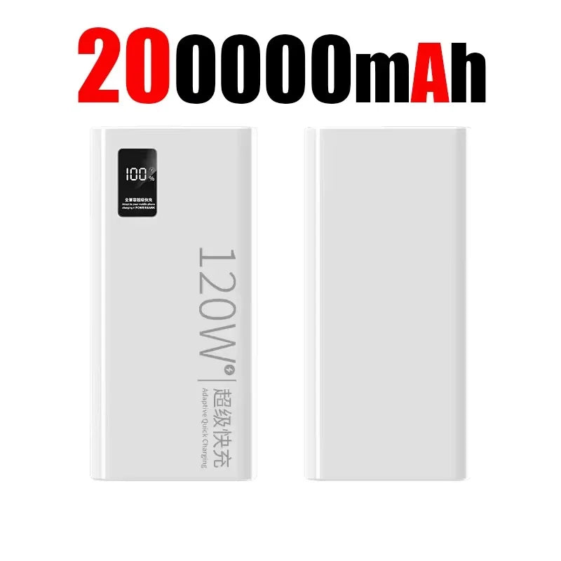 120W 200000mAh Portable Power Bank with Digital Display - High Capacity Fast Charger for Smartphones & Tablets