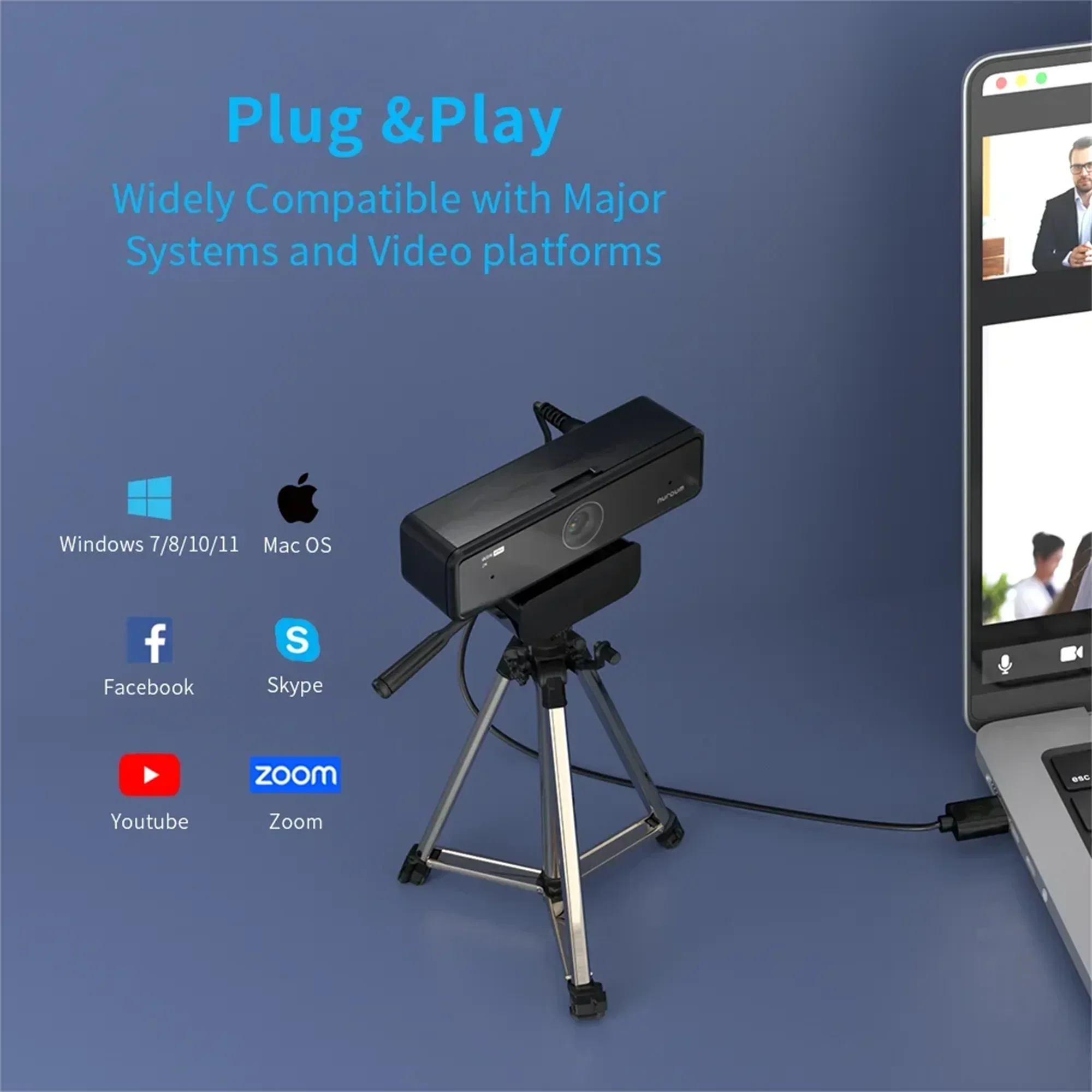 1080P FHD 60FPS Webcam with Microphone & Privacy Cover — 90° Wide-Angle USB Plug-and-Play for PC, Mac & Laptop