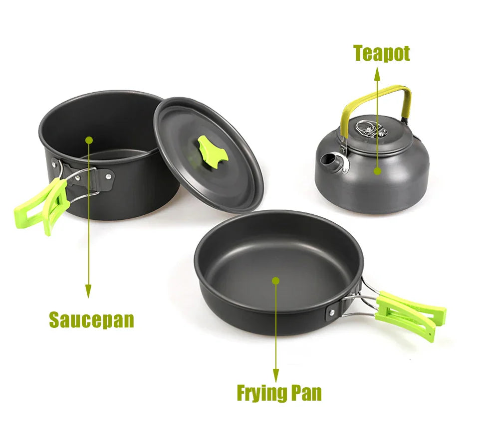 3-Piece Camping Cookware Set – Aluminum Pot, Frying Pan & Teapot | Portable Outdoor Cooking for Hiking, Camping & Picnic