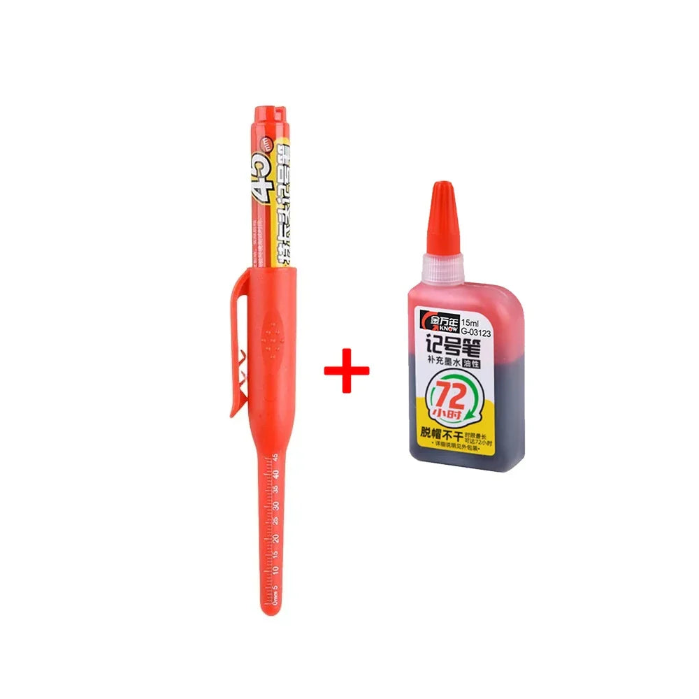 Waterproof Carpenter & Tile Marker Pen 45mm Long Nib — Deep-Hole Woodworking Marker, Black Blue Red (1–6 Pack)