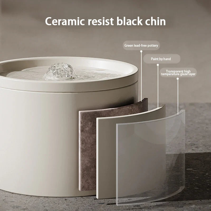 Ultra-Quiet Ceramic Pet Water Fountain for Cats & Small Dogs Automatic Filtered USB Dispenser