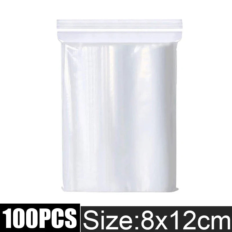 Clear Thick Resealable PE Bags – Reclosable Zip Storage Pouches for Jewelry, Food & Crafts (Sizes 4×6–12×18 cm / 1.6×2.4–4.7×7.1 in, 100–500 Pack)