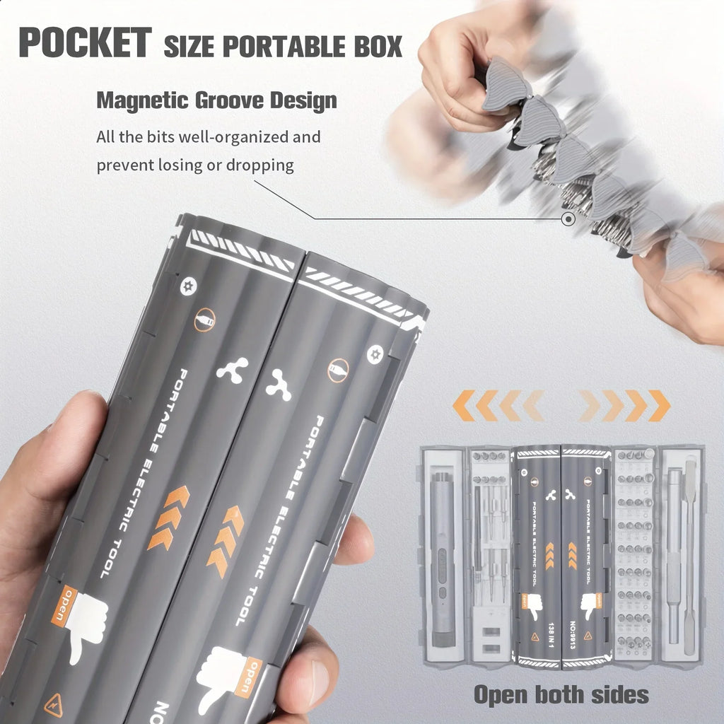 138-in-1 Mini Electric Screwdriver Set – Precision Magnetic Bits, Portable Rechargeable Alloy Kit for PC iPhone DIY Repairs