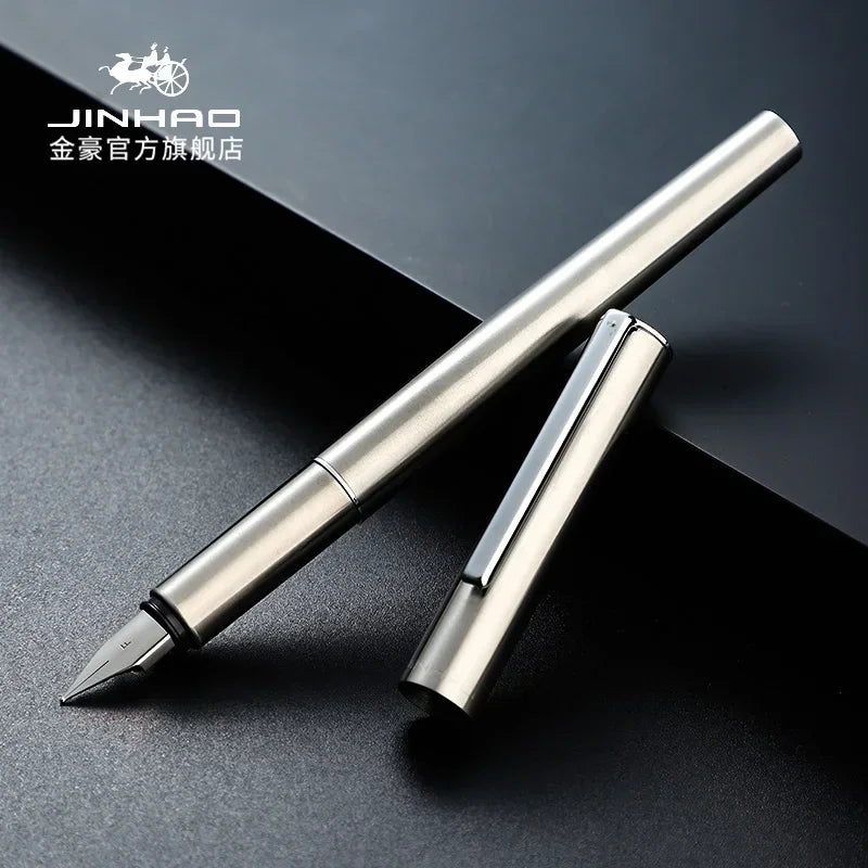 Luxury All-Steel Fountain Pen - Titanium EF/F Nib, 5.5 in (14 cm) Compact Calligraphy & Office Pen