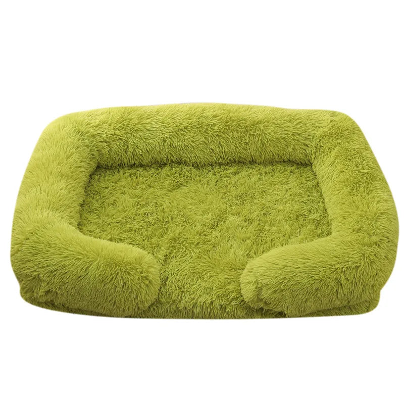 Plush Dog Bed with Removable Cover – Thickened Winter Pet Sofa Pad, Square, Small & Large