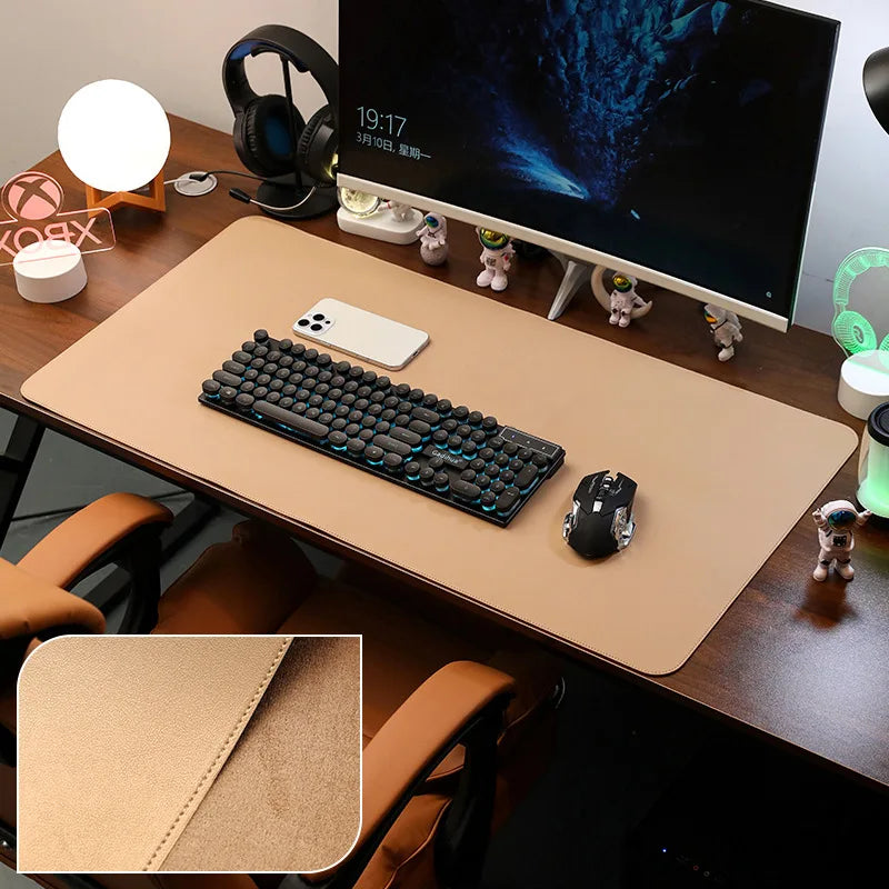 Large PU Leather Desk Pad Non-Slip Stitched Edge Office Mouse Pad and Desk Blotter