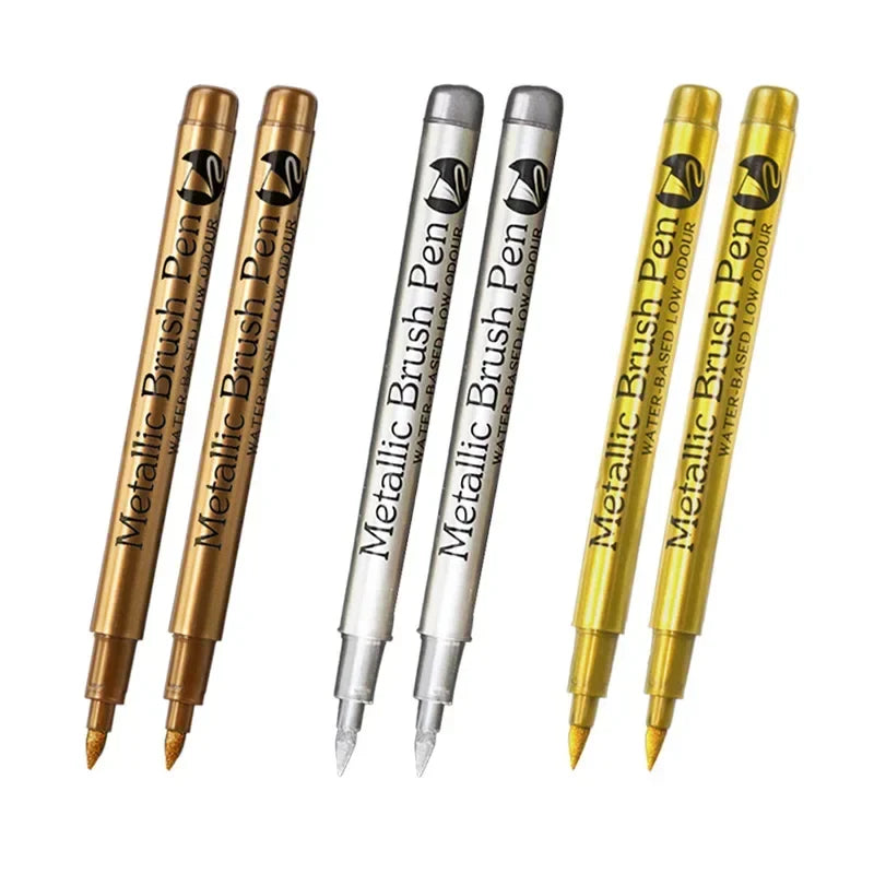6-Pack Brush Tip Metallic Paint Markers – Metallic Gold & Silver Permanent Paint Pens for Manga, Crafts & Scrapbooking
