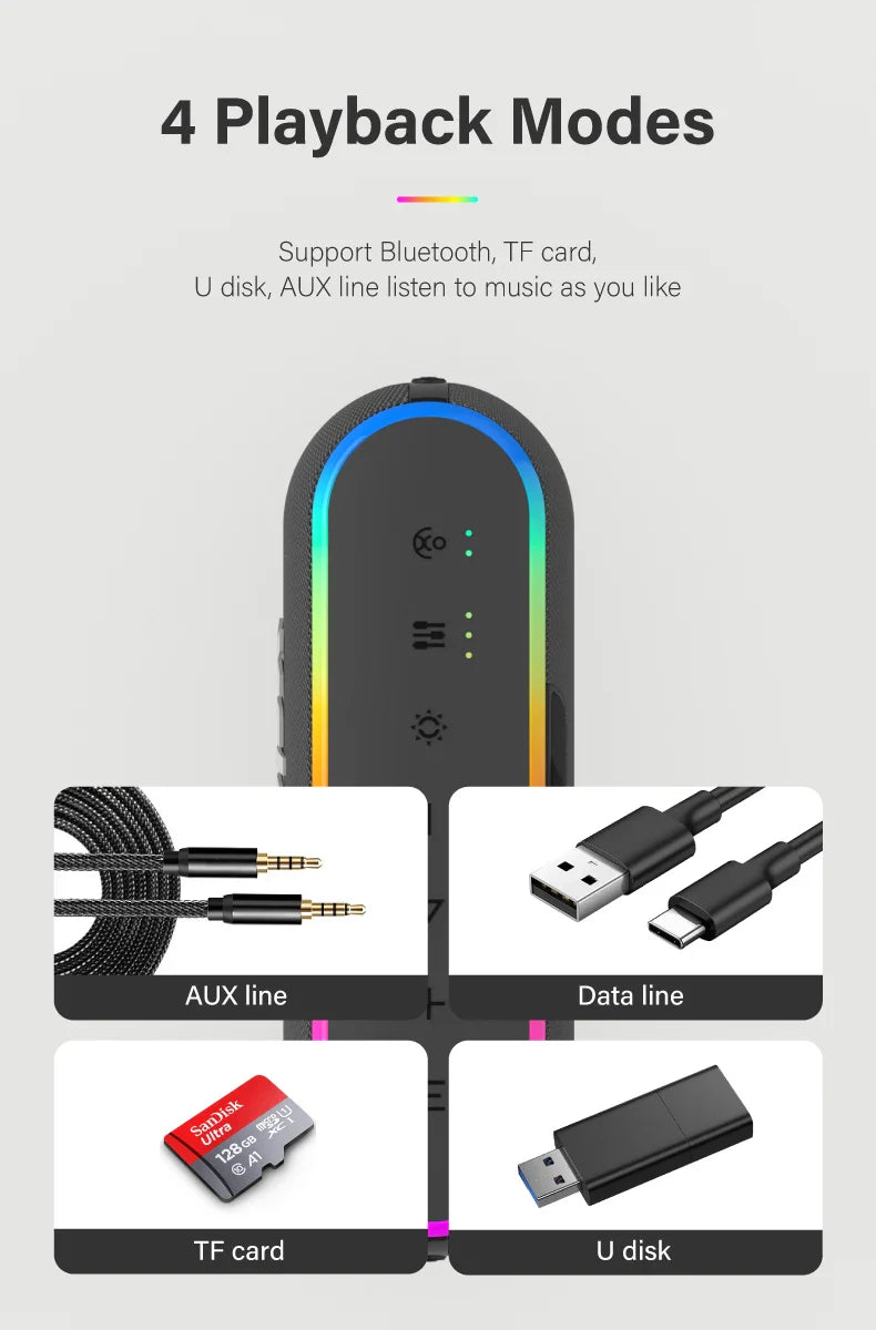 60W Bluetooth Wireless Speaker – Dual Bass, IPX7 Waterproof, 6600mAh Power Bank, Outdoor Loudspeaker for Smartphone & TV