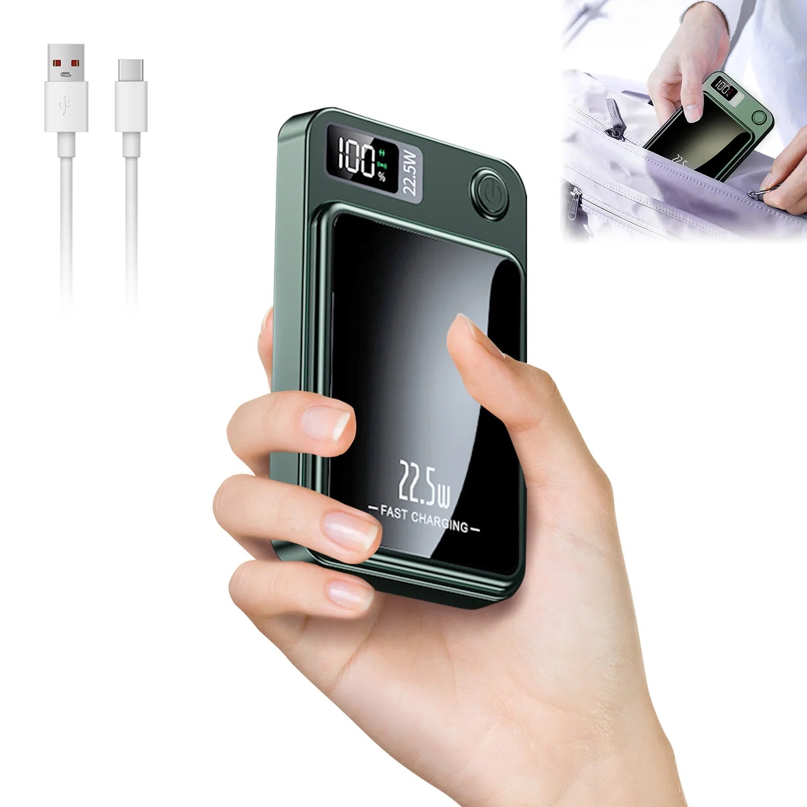10000mAh Magnetic Wireless Power Bank PD 22.5W Fast Charge Portable Charger with Digital Display & Dual USB