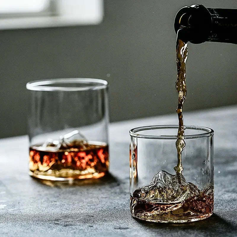 Snow Mountain 3D Glass Drinkware – Transparent Whiskey & Water Cup, Multipurpose, 180ml (6.1oz) & 300ml (10.1oz)