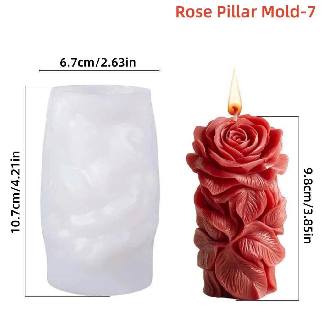 3D Rose Pillar Silicone Candle Mold – Geometric Flower Column for DIY Candles, Soap & Plaster Crafts
