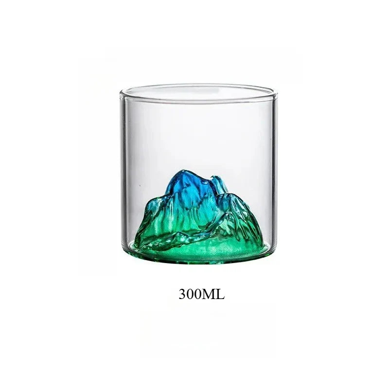 Snow Mountain 3D Glass Drinkware – Transparent Whiskey & Water Cup, Multipurpose, 180ml (6.1oz) & 300ml (10.1oz)