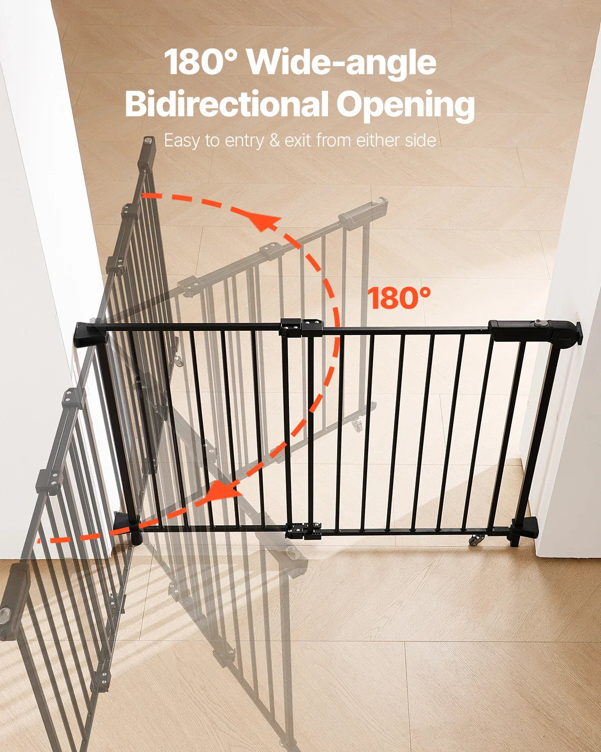 Adjustable Baby & Pet Gate 29.5–43 in (75–109 cm) Width, 28 in (71 cm) High Walk-Through No-Threshold Gate with One-Hand Double-Lock