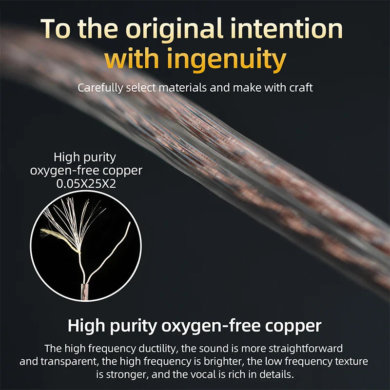 Oxygen-Free Copper (OFC) Flat 120cm Headphone Upgrade Cable — Replacement Cable for Detachable IEM Earphones