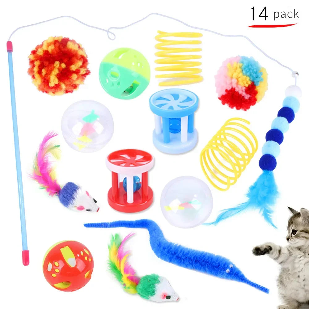 Foldable Cat Tunnel Play Tent with Mouse-Shaped Balls and Fish Simulation Toys for Kittens